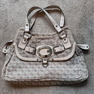 Vintage Y2K GUESS Logo Monogram Canvas Purse Tote Bag EUC All Over Print